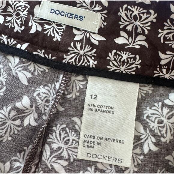Dockers Brown White 12 Floral Stretch Front Closure w/Pockets Skirt Skort - Picture 3 of 7